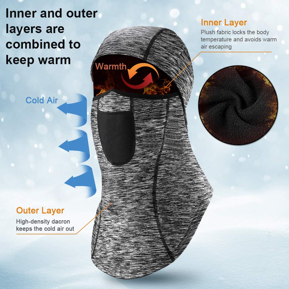 VBIGER Winter Balaclava Face Mask Windproof Ski Mask Cold Weather Face Mask for Men Women (Grey)