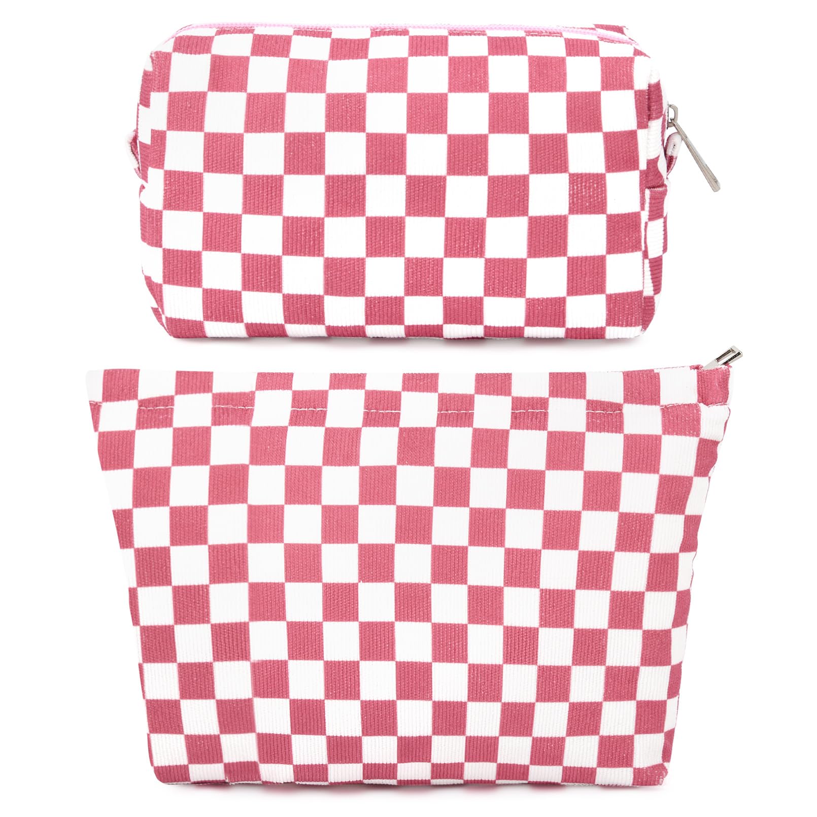 Photo 1 of SOIDRAM 2 Pcs Checkered Makeup Bag Large Cosmetic Bag Toiletry Bag Makeup Pouch Travel Bag Organizer Cute Makeup Brushes Aesthetic Accessories Storage Bag for Women Peach Pink