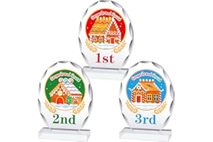 Huquary 3 Pcs Christmas Contest Trophy Set 1ST 2ND 3RD Place Cookie Gingerbread Man House Pajamas Competition Kit Acrylic Awards Funny Xmas Party Trophies Tabletop Decor