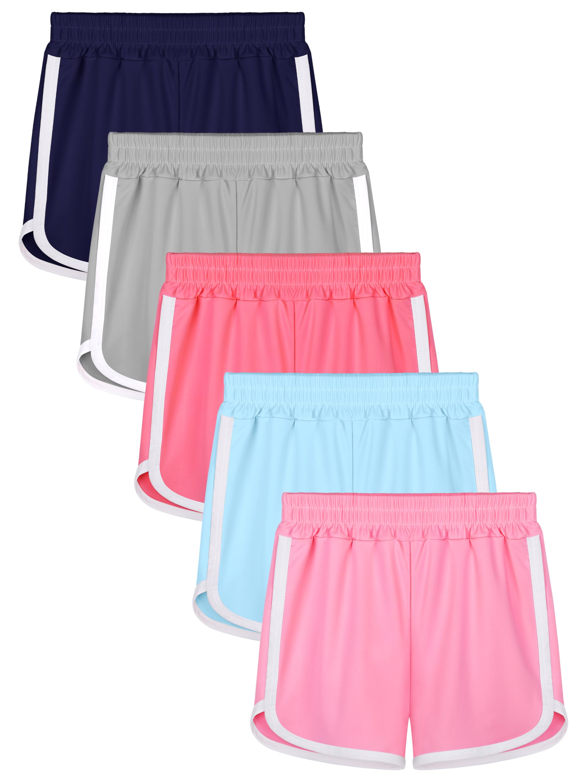 Photo 1 of Resinta 5 Packs Girls Athletic Shorts Toddler Soccer Sports Shorts Kids Quick Dry Gym Running Short