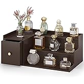 Wisuce Essentials Cologne Organizer for Men, Bamboo 3 Tier Display Riser Stand with Drawer Wood Perfume Organizer Stand Holder Spice Shelf Rack Tabletop Skincare, Great Gift for Man