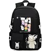 PRLINJSK Kawaii Backpack for Teen Girls, Cute Aesthetic High Middle School College Bookbag with Accessories, Black
