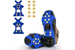 XYZLH Ice Cleats, Ice Grips Traction Cleats Grippers Non-Slip Over Shoe/Boot Rubber Spikes Crampons with 10 Steel Studs Crampons + 10 Extra Replacement Studs