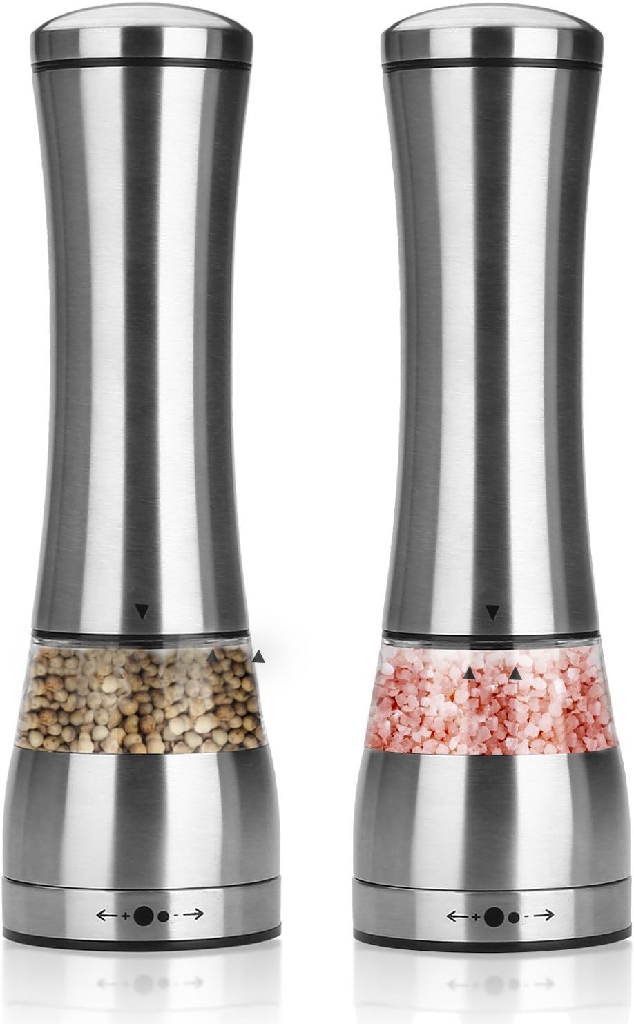 Salt and Pepper Mill Set, Pupow 2 in 1 Adjustable Manual Stainless Steel Salt and Pepper Mills.(2 packs)