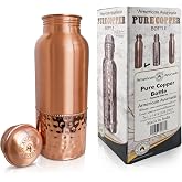 A American Ayurveda 100% Pure Copper Water Bottle 600ml 20 Oz Joint Free, Leak Proof, Natural Ayurvedic Health Benefits, Half Hammered Design (Copper Bottle Half Hammered 600ml)