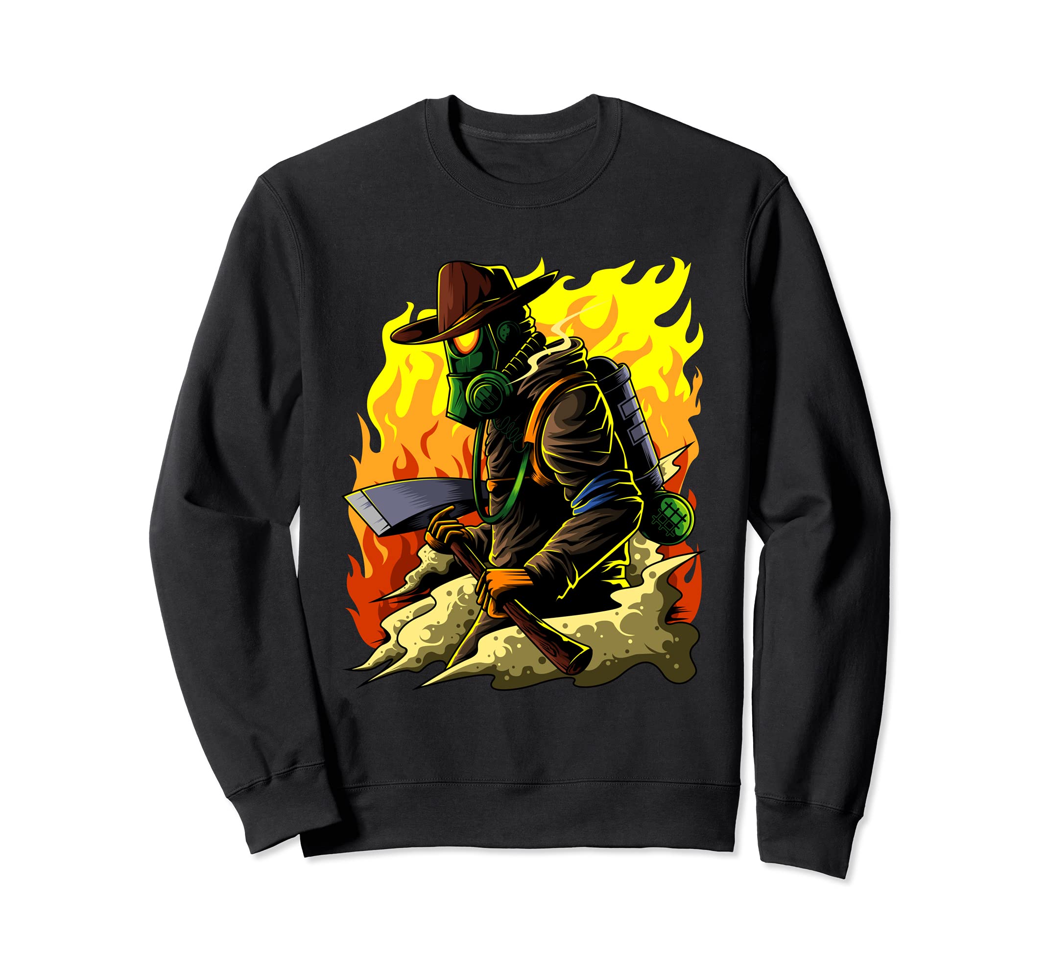 Fireman With Fire Helmet Axe Illustration - Fire Department Sweatshirt