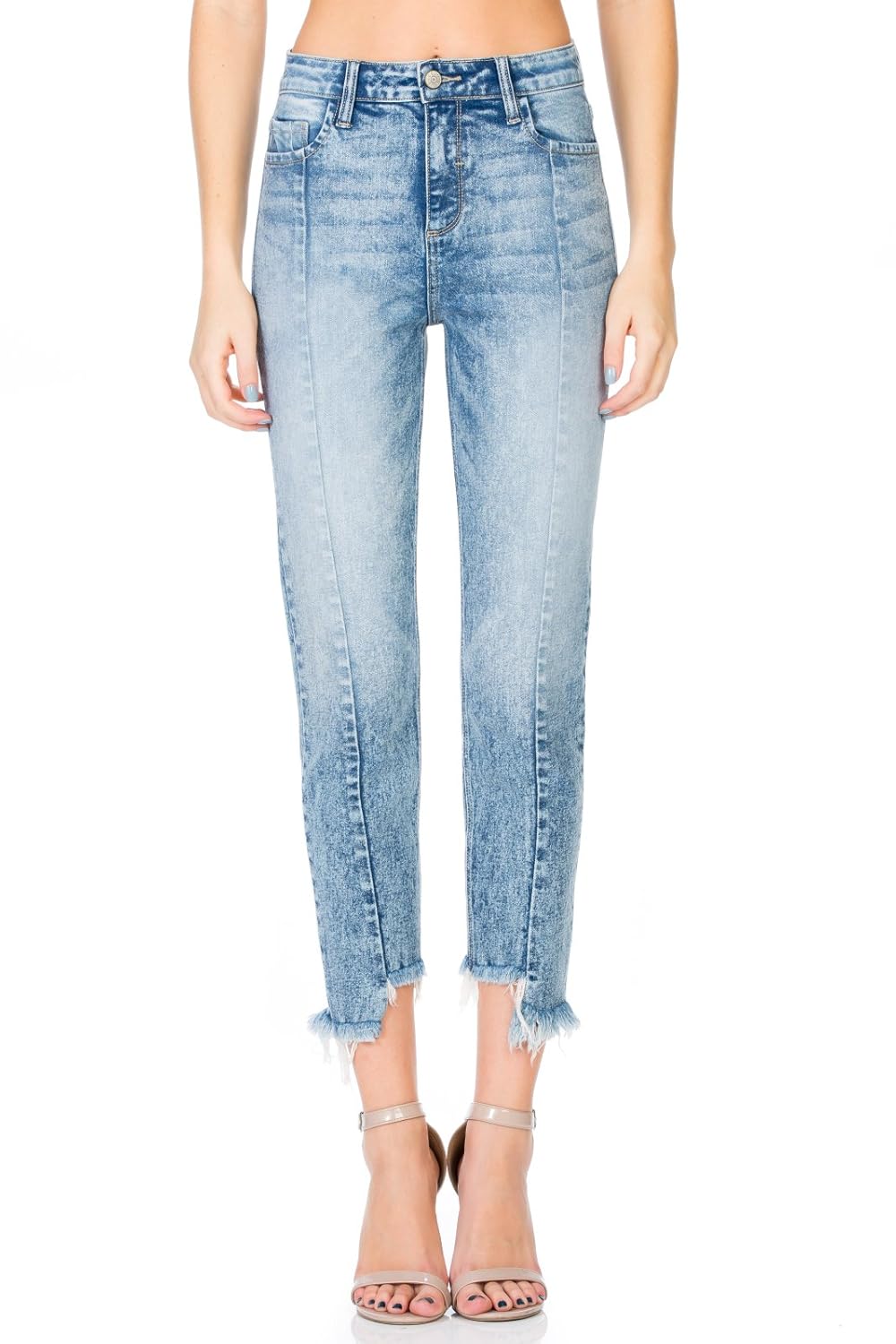 Buy Cello Jeans Super High Rise Uneven Hem Straight, Blue, 5 at Amazon.in