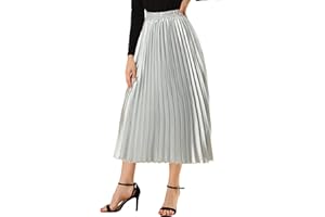 Allegra K Women Pleated Skirt Midi Length Elastic High Waisted A Line Metallic Shirring Party Skirts