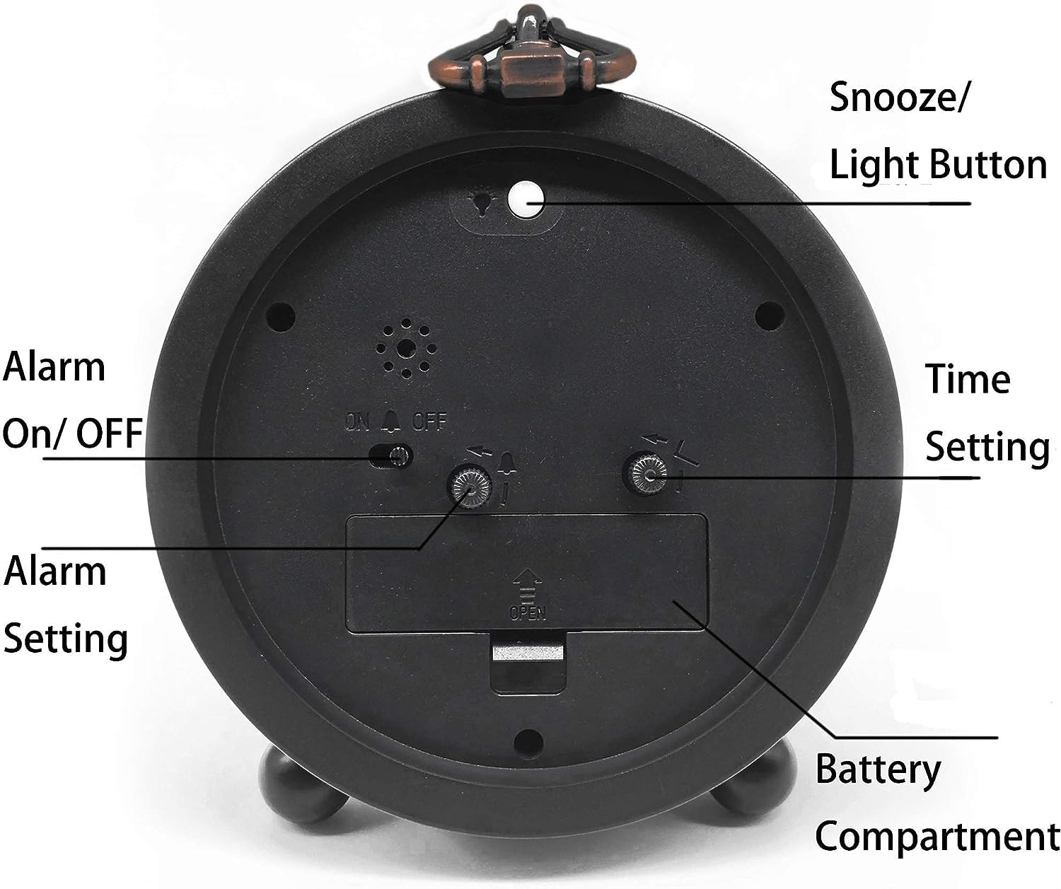 Lesipee Alarm clock with Roman retro alarm clock, analogue, without ticking, silent, battery operated, easy operation and loud alarm, large dial of 4 inches