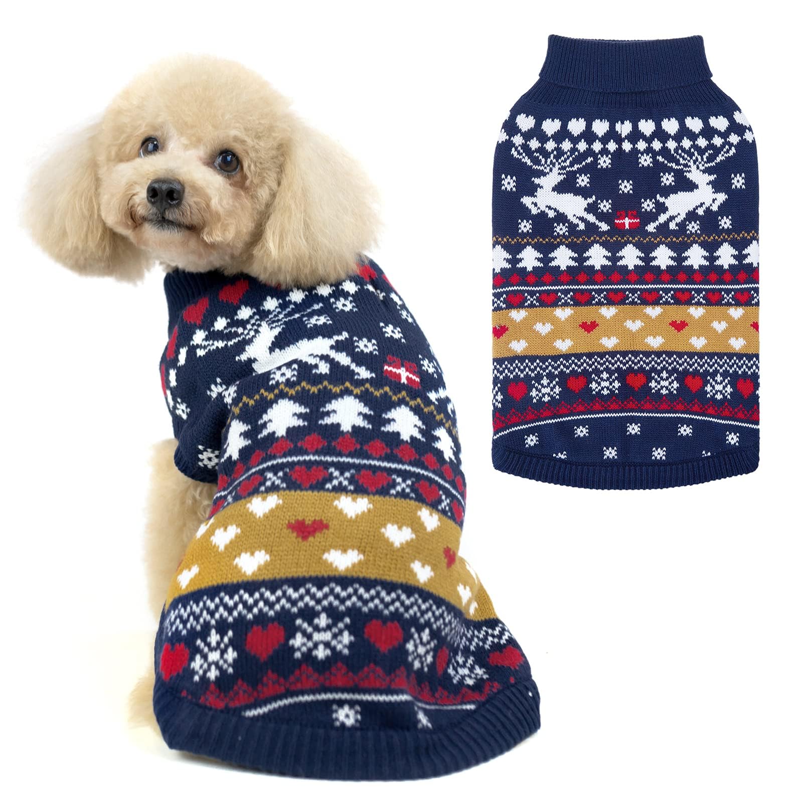 PUPTECK Christmas Dog Jumpers - Soft Warm Outfit Dog Sweaters Cold Weather Knitted Clothes for Small Medium Large Dogs Winter Wearing Costume