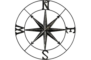 DECORKEY 13" Compass Wall Decor Decorative Round Metal Compass Distressed Wall Décor Nautical Wall Decor for Indoor Outdoor Beach House Decor Nursery Decor Lake House
