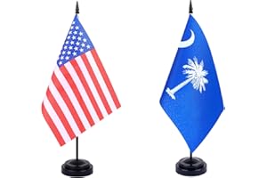 WXTWK 2 Pack USA South Carolina Flag South Carolina State Desk Flag Set - Mini Small South Carolina Table Office Flags with Black 12" Solid Pole Stand Base Classroom Meeting Desktop Decorations
