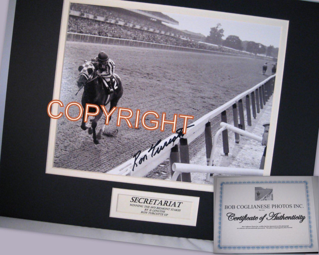 Photographs - Treasure Chest Shoppe Iconic Secretariat Ron Turcotte Double Mat 1973 Belmont Photo Triple Crown Win Hand Sined Voted The Greatest Horse Racing Photo of All Time