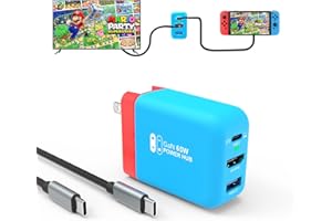 65W Switch Dock Charger for Nintendo Switch/Switch OLED/Steam Deck/ROG Ally/iPhone 15/15Pro, Basicolor Portable TV Docking Station with 4K@60Hz HDMI/USB2.0/PD USB-C Fast Charging Ports, 1M USB-C Cable