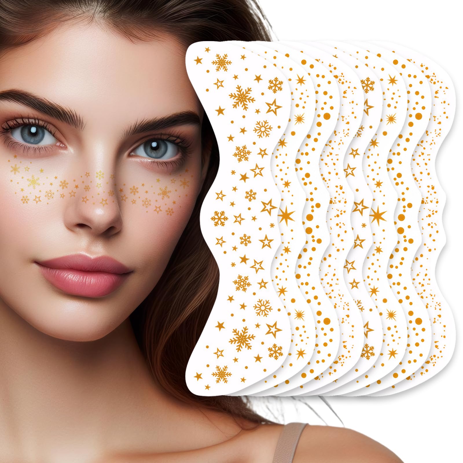 UICCVOKK 8 Pcs Glitter Freckles,Face Tattoos,Sparkle Freckle, Temporary Tattoo,Gold Stardust Speckles & Sparkle Freckle Tattoo,Face Glitter Make Up Speckles for Graduation,Music,Masquerade
