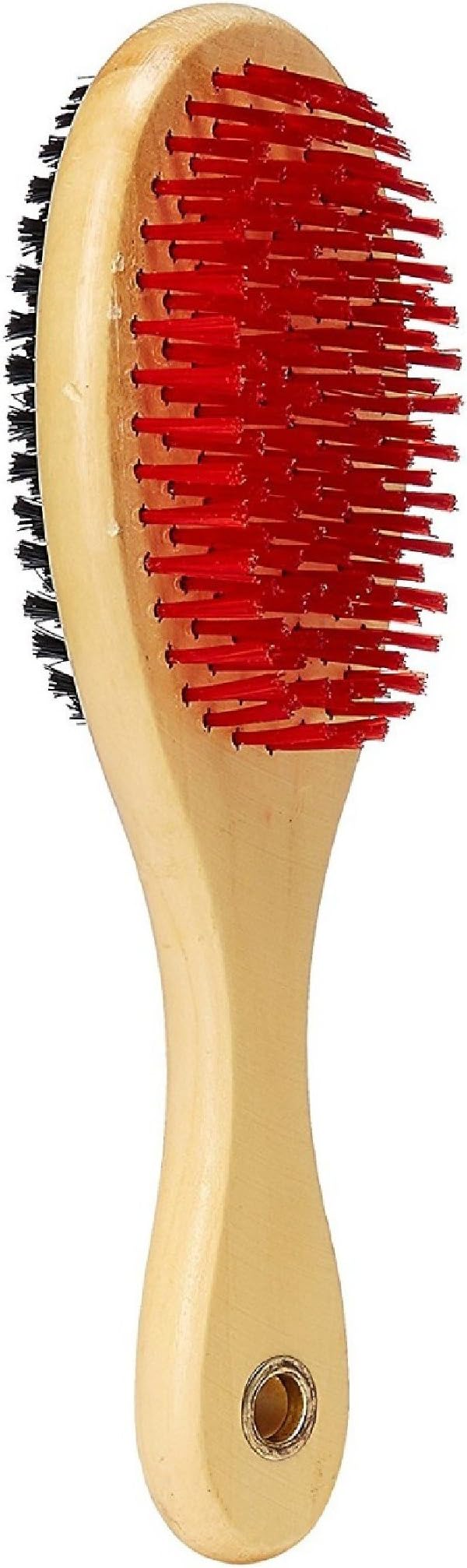 Pet Needs Double Sided Wooden Bristles Grooming Dog Brush -Beige Red (Large)