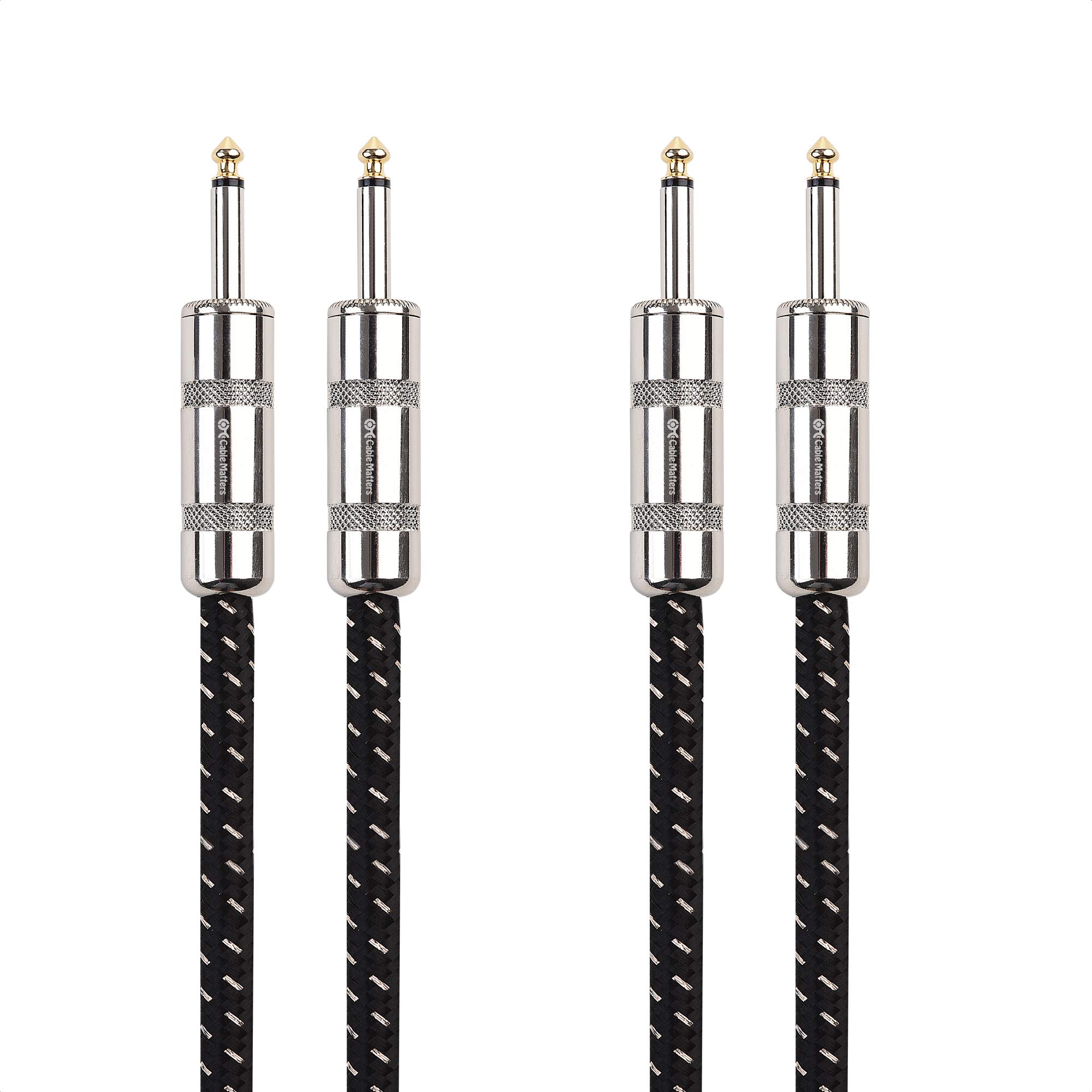 Cable Matters 2-Pack Premium Braided 12 AWG 1/4 Inch 6.35mm Speaker Cable with TS Connector - 1.8m