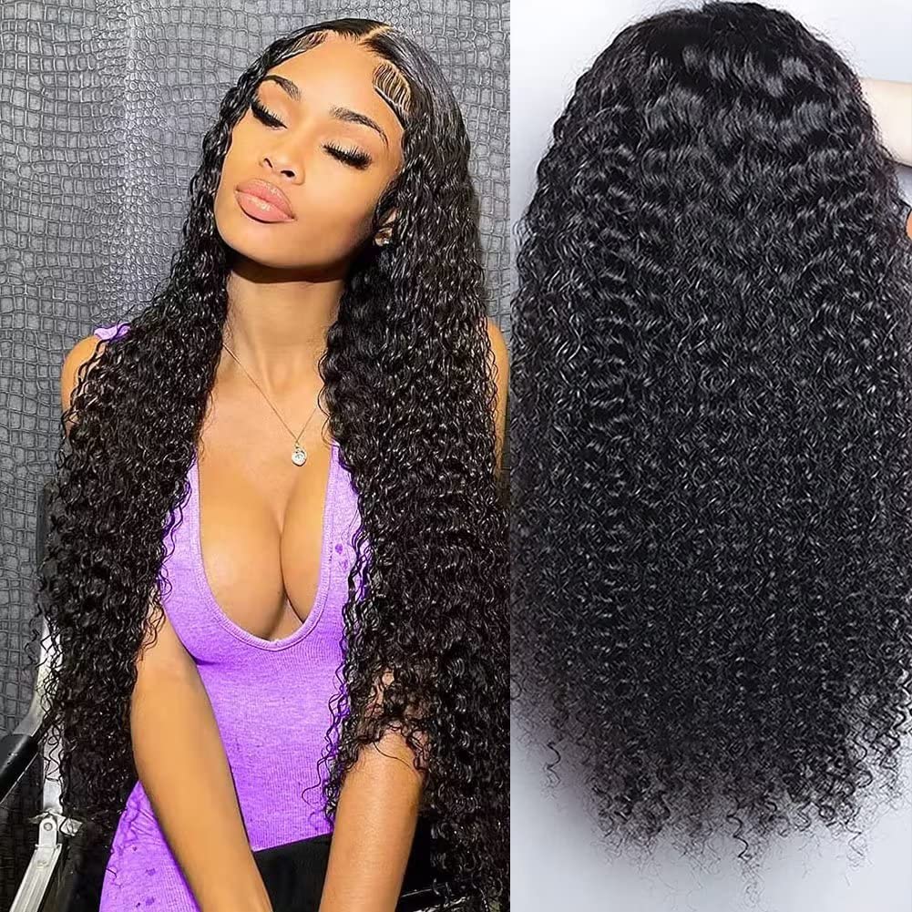 LOVFIR 4x4 Curly Lace Closure Wig Kinky Curly Lace Front Wigs Human Hair 22 Inch Brazilian Human Hair Wigs with Baby Hair Pre Plucked Natural Hairline 150% Density Natural Black Color