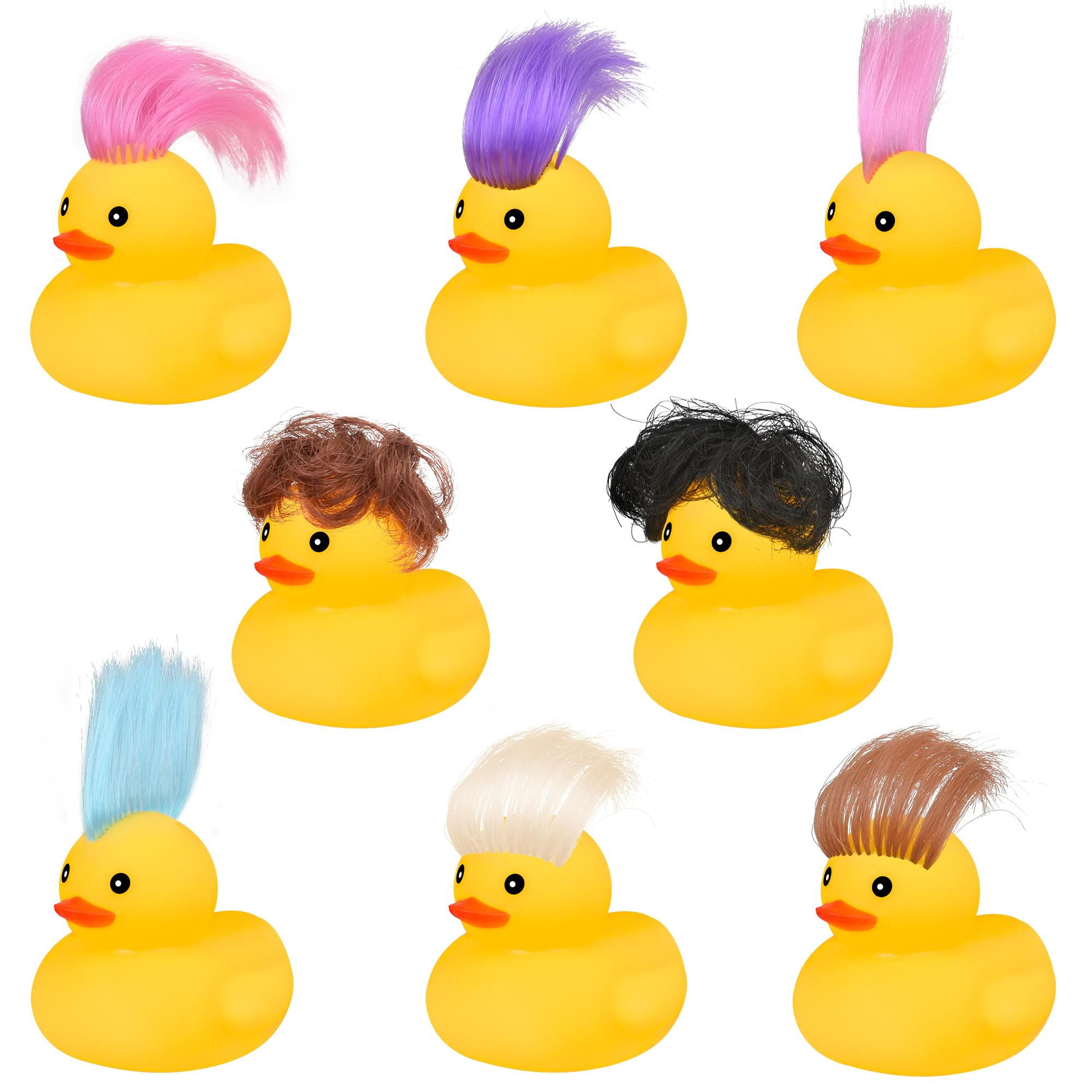 Photo 1 of Rubber Ducks Bath Toys with Wig, 12 PCS Cute and Funny Small Rubber Ducks Bathtub Toys Shower Toys for Birthday Gifts Summer Pool Holiday Cruise Ducks Party Favors, Random Style