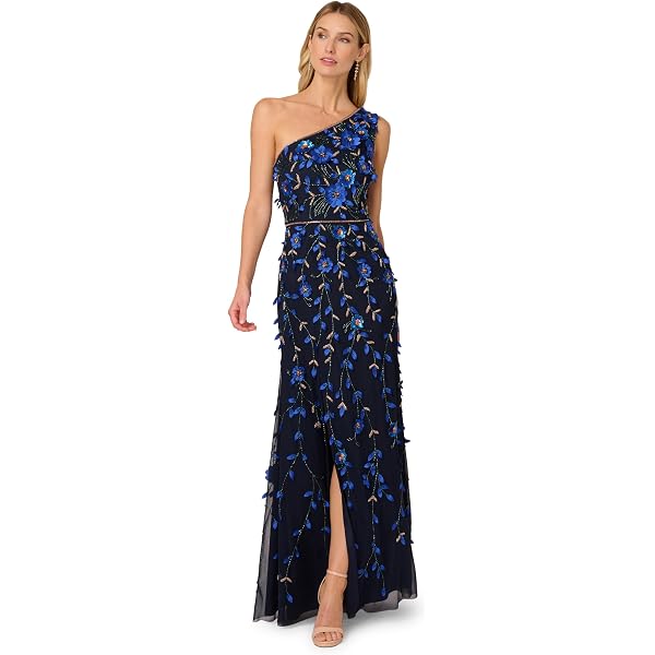 Amazon.com: Adrianna Papell ONE Shoulder Bead Dress, French Blue, 4 :  Clothing, Shoes & Jewelry