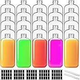 UCEHIPAW 25 Pcs Plastic Bottles with Caps Reusable Flat Water Bottle Clear Plastic Flask Bottle Mini Beverage Container for Milk, Juice, Drinks, Tea, Liquor and Alcohol (12 oz)