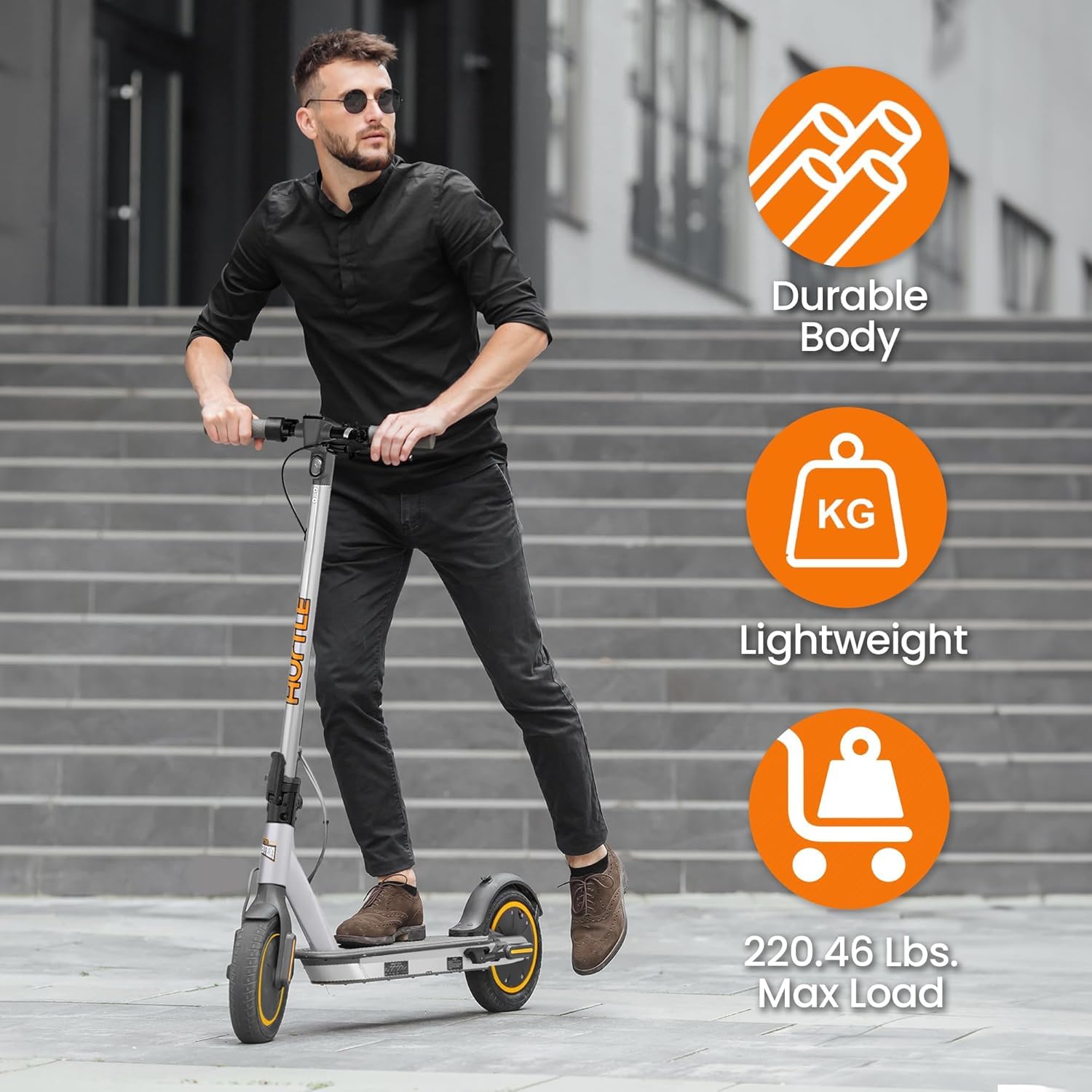 Hurtle Electric Scooter, 350W/500W Motor, Max 30 Miles Range, 16/18 Mph Top Speed, 8.5''/10'' Tires, Dual Braking, Kick Scooter, 2 Wheels and Height Handlebars