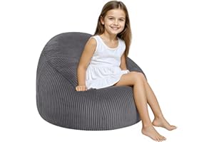 COMAX Bean Bag Chairs for Kids, Toddler BeanBag Sofa with Filler Bean Couch Stuffed for Boys and Girls, Lazy Floor Chair for Playroom, Nursery Room, Dark Grey