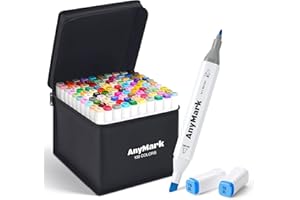 AnyMark Alcohol Markers, 100 Colors Set, Dual Tip Alcohol-Based Art Markers for Adults, Artists, Chisel & Fine Tips for Drawi
