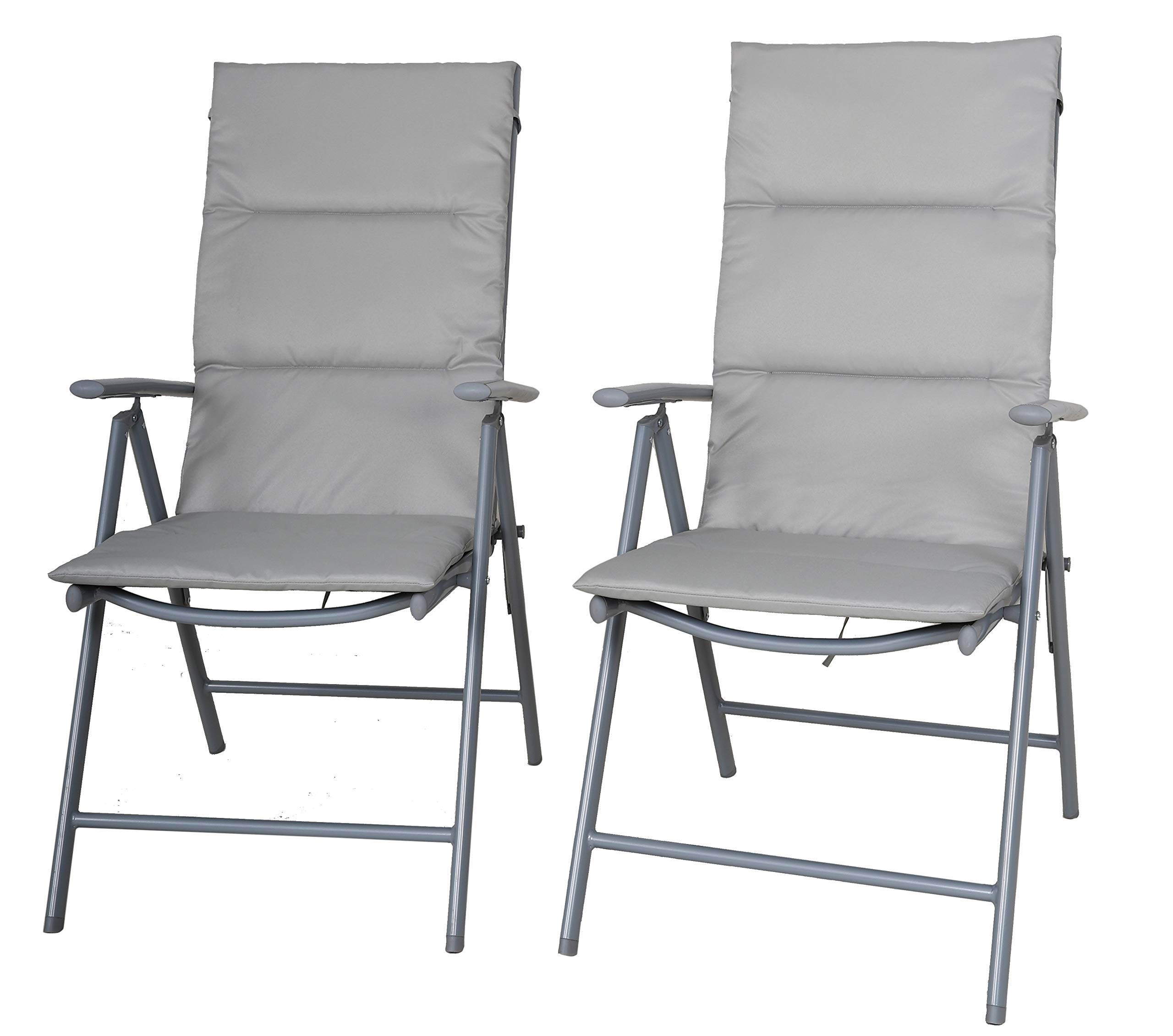 Chicreat Camping Folding Chairs with Upholstery, Set of 2, Silver/Grey