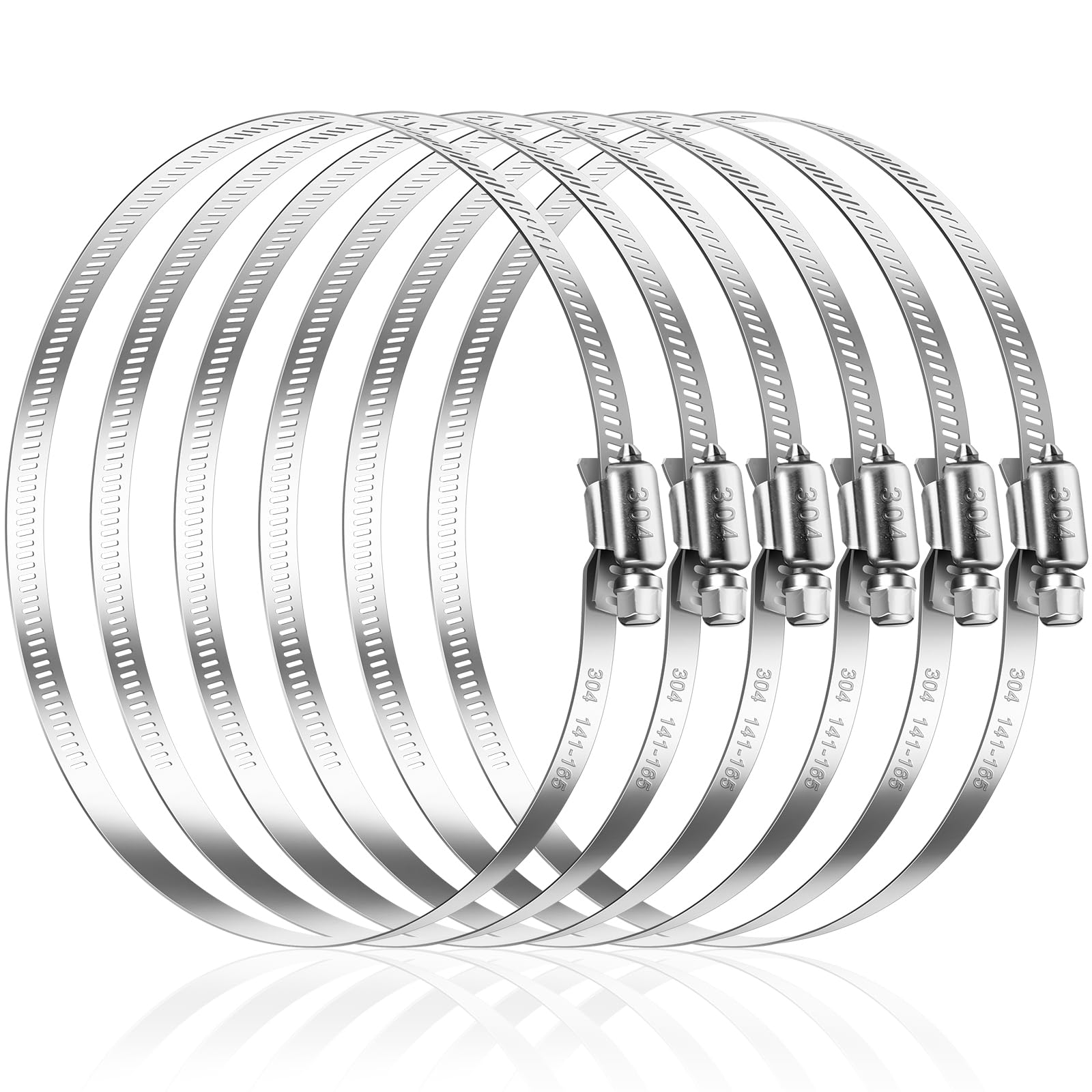 Caianwin 6 Pcs Hose Clips Large Size 141-165mm Adjustable 304 Stainless Steel Hose Clamp for Automotive,Mechanical,Agriculture
