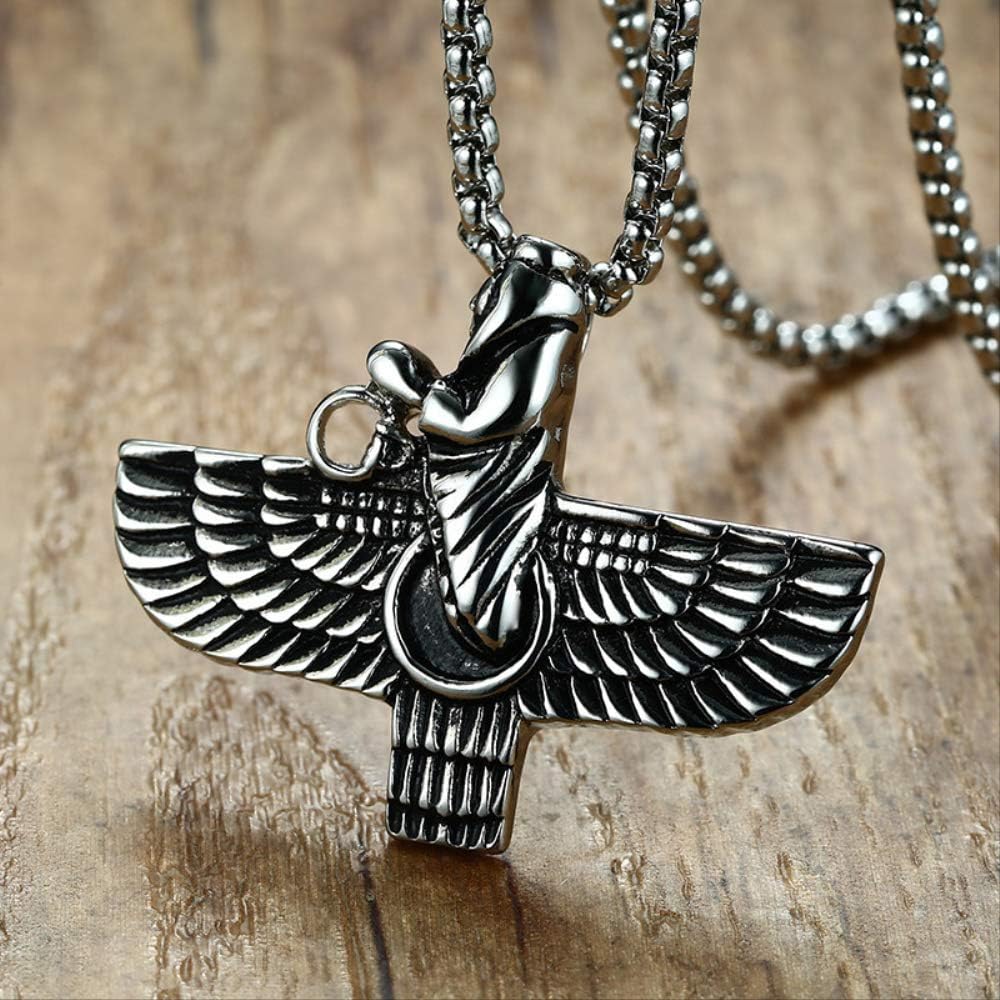 VAWAA Vantage Silver Farvahar Ahura Mazda Zoroastrian Persian Achaemenian Pendant Mens Necklace Medyan Religion Jewelry