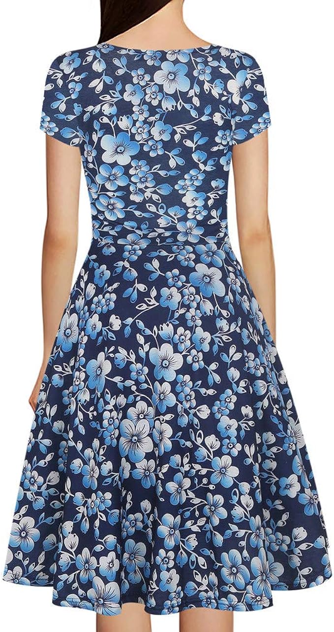 TUSANG Women Dress V-Neck Floral Casual 