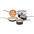 Amazon Basics Ceramic Nonstick Pots and Pans Cookware Set, 10-Piece Set- Copper Color
