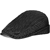 SEEK SURE Winter Knit Hats with Visor Warm Fleece Men Flat Cabbie Hat Snow Ski Beanie Cap with Brim for Cold Weather