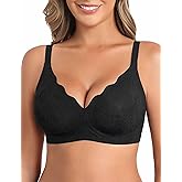 Avidlove Women's Wireless Bras Seamless Bra Full Coverage Lace Tshirt Everyday Bra Black 3X-Large