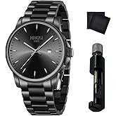 NIBOSI Men Watches Analog Quartz Stainless Steel Black Watches for Men Waterproof Business Classic Watch with Day and Date Display Wrist Watch for Work and Casual Wear