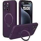 CellEver Strong Magnetic Case for iPhone 15 Pro [for MagSafe Charging] [Camera Protection] Heavy-Duty Protection, Soft Grip Silicone Cover with Kickstand, Deep Purple