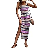 PRETTYGARDEN Tank Dress for Women 2026 Summer Casual Striped Maxi Dresses Fitted Square Neck Beach Vacation Bohemian Sundress