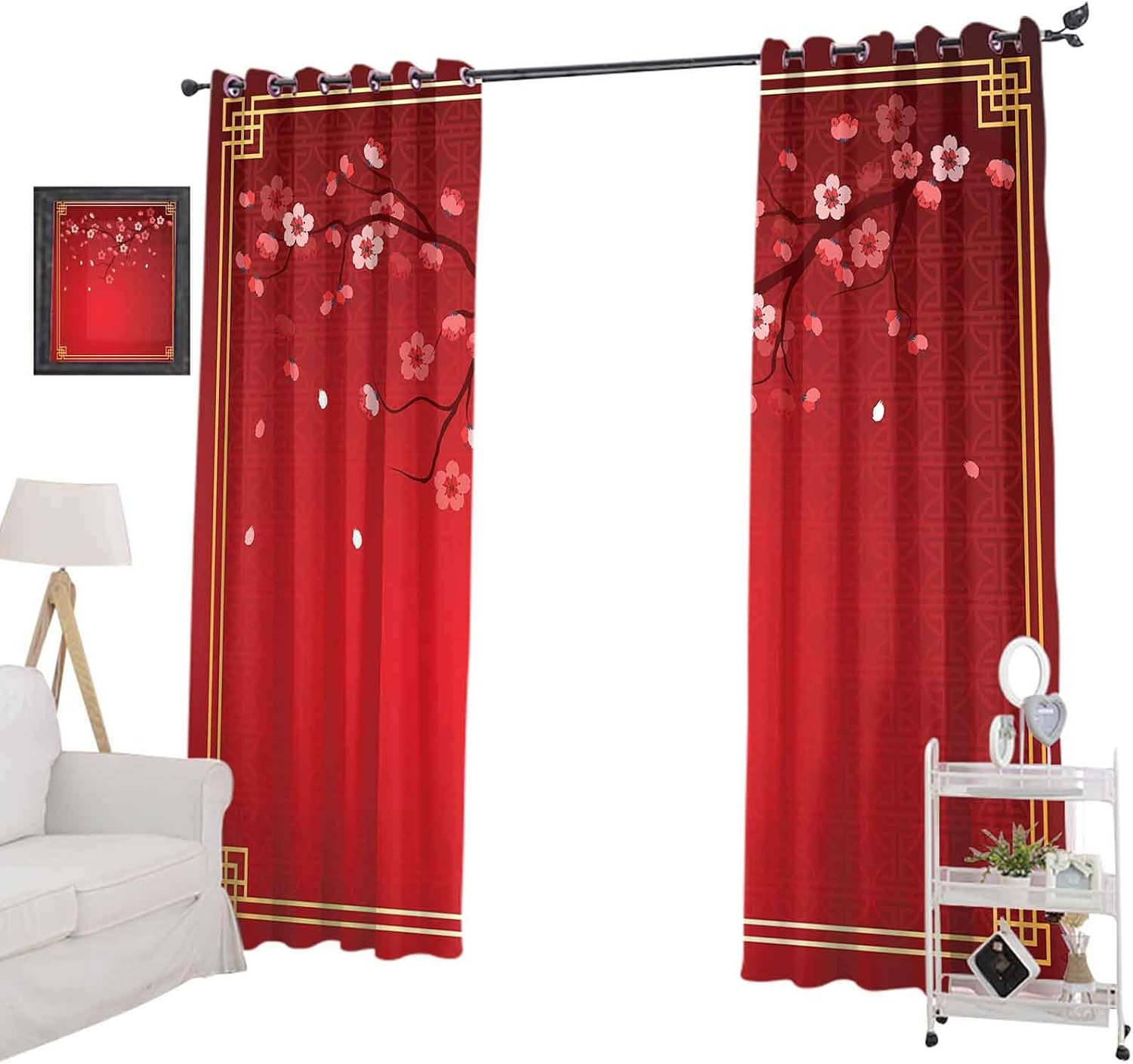 YUAZHOQI Red Blackout Curtains Flowering Branch of a Cherry Tree in