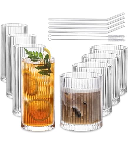 Amazon.com: TAAMOG 水晶玻璃杯8 件組12 盎司(約340.2 毫升)現代