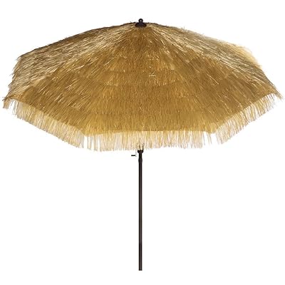 Bayside-21 9 Payung Patio Kaki Payung Meja Luar dengan Tilt Auto dan Payung Tiki Crank 9 Cranking Lift Tiki Thatched Hula Outdoor Patio Umbrella Warna semula jadi 9 kaki 8 Ribs