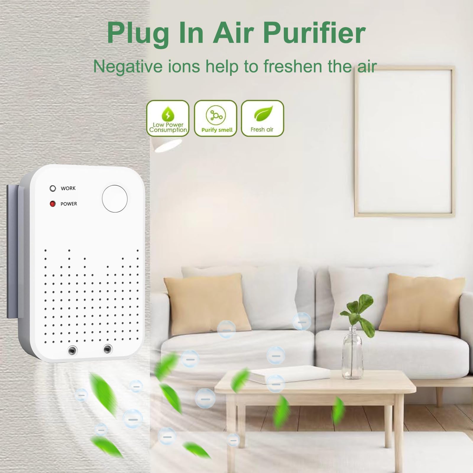 KLVEU Plug In Air Purifier,Air Ionizers for Home,Quiet and Portable Ion Air Purifiers for Home,Bedroom, Office, Kitchen(2pack)