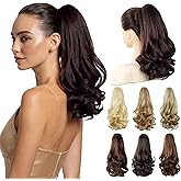 ShulaSHOP Brown Ponytail Extension,14" Short Curly Wavy Claw Clip Pony tails Hair Extensions Natural Soft Synthetic Hairpiece for Women