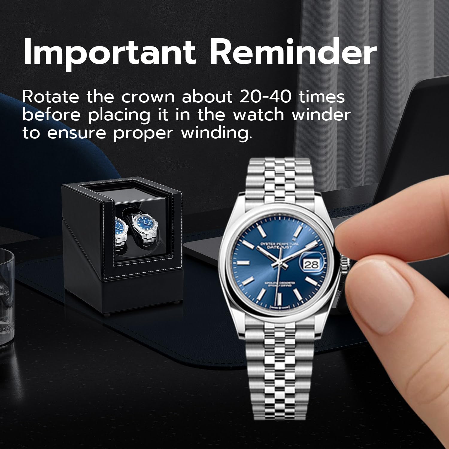 Mcbazel Mcbazel Watch Winder for Automatic Watches, Double Automatic Watch Winder Box with Quiet Japan-made Motor, Automatic Watch Display Storage Rotation Wristwatch Box with 2 Slots (Black PU Leather)