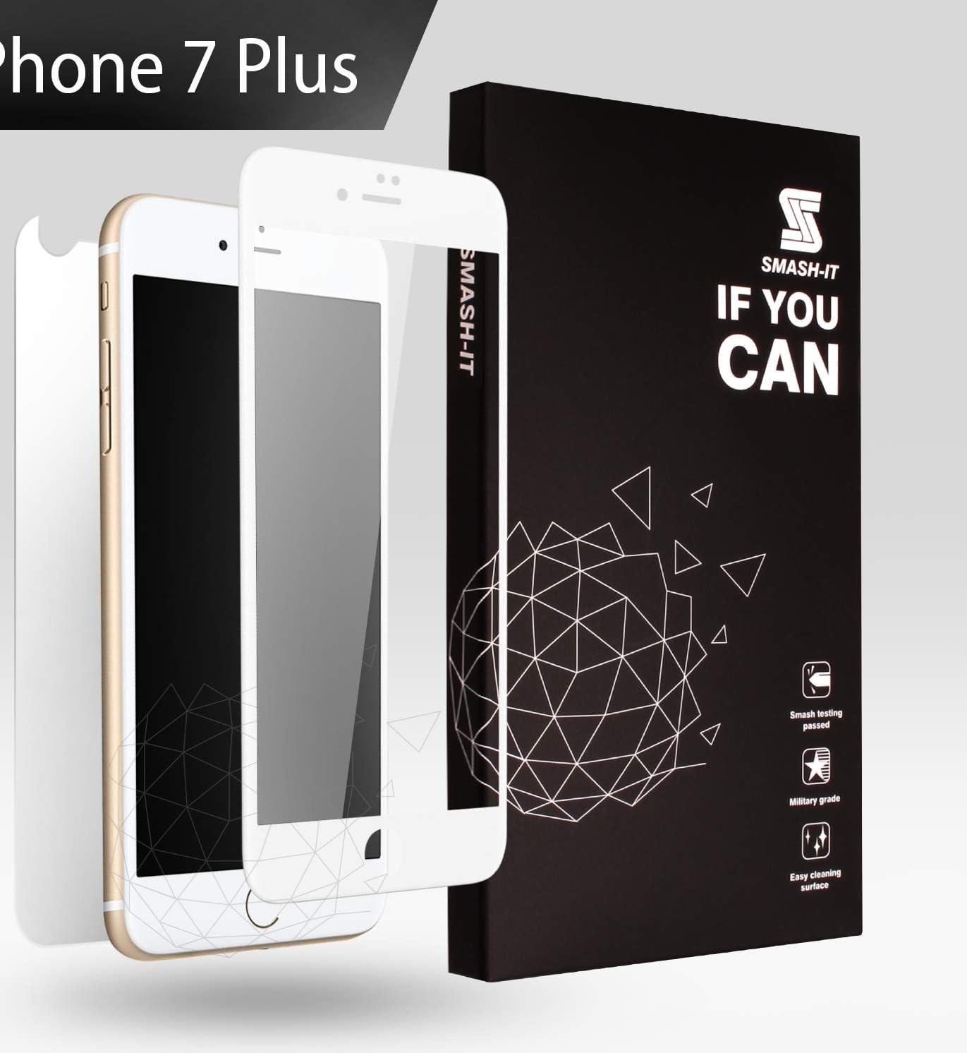 [Curve Fit Series] iPhone 7 Plus Screen Protector, Smash-It Tempered Glass Protector [Ultra Clear & Scratch Proof] (White Version) + Matte Rear Film (Front and Back Protection)