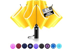 Trenovo Travel Inverted Umbrella - 10 Ribs Automatic Folding Reverse Umbrella, Upside Down Reflective Umbrella, Compact Windproof Umbrella with Double Vented Canopy for Women Men