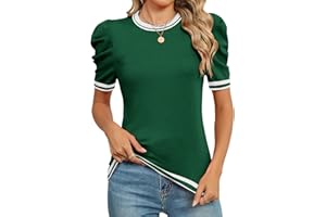 AKEWEI Puff Short Sleeve Sweater for Women Tops Trendy Spring Summer 2025 Business Casual Outfits Knit Crewneck Shirt Blouses