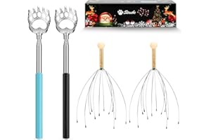 StaiBC Telescopic Back Scratcher and Hand Held Scalp Head Massagers Kit 2 Pieces of Back Scratchers and 2 Pieces of Head Massagers (Random Colors)