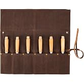 Chisel Roll, 6 Pockets Roll Up Tool Pouch, Canvas Small Tool Roll Organizer | Wrench Roll Up Pouch,Store Chisel,Wrench,Pliers,Carving Knife (Brown)