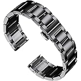 BINLUN Thick Stainless Steel Watch Band Metal Heavy Polished Matte Brushed Finish Watch Strap Replacement for Men Women 16mm/18mm/20mm/21mm/22mm/23mm/24mm/26mm(Brushed Finish Black,22mm)